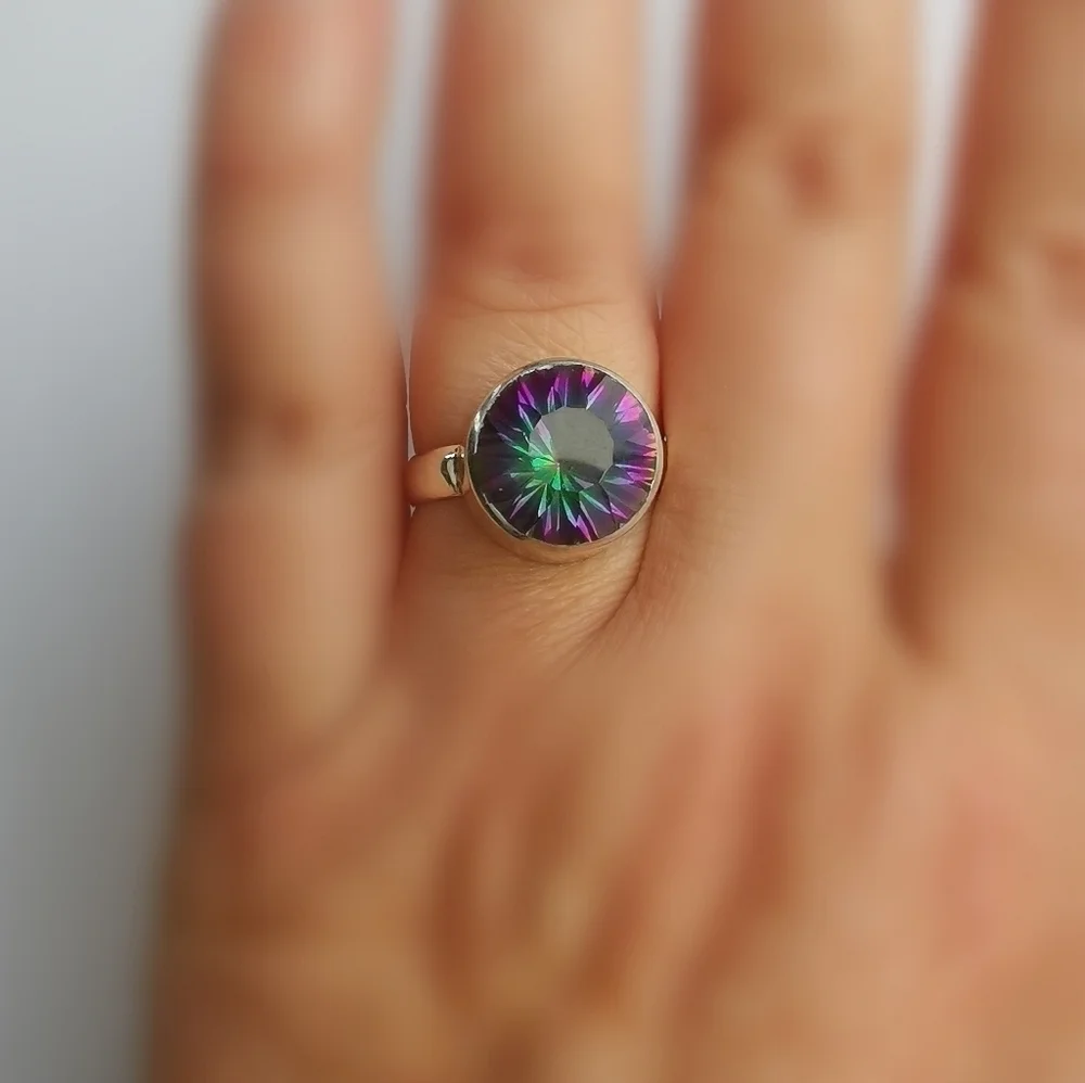 Large 7ct Mystic Topaz Ring in Sterling Silver size 8